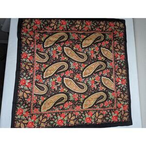 Liz Sinclair Square Pink Orange Black Paisley Scarf 30" x 29" Polyester  Italy